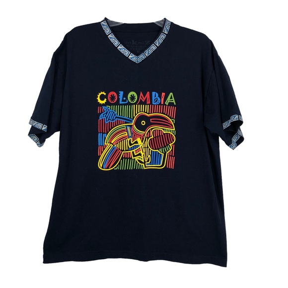 Columbia Vibrant Colored Graphic Tee w/Toucan and Aztec Trim at neck/Sleeves XL - Picture 1 of 6
